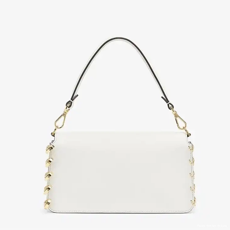 Cheap Brooches Pin Fendi White Leather Baguette Bag Medium with Calf Fendace In 0423
